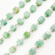AMZ26. Amazonite Cube Faceted Sterling Silver Wire Chain